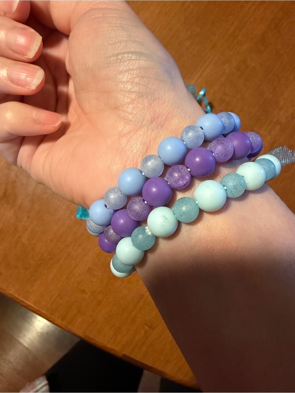 Elegant Pastel Bead Stretch Bracelet Set - Purple & Light Blue